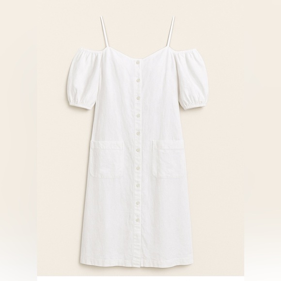 NWOT Reformation Square Neckline Midi Length Button Up White Linen Dress Size S - Picture 3 of 10